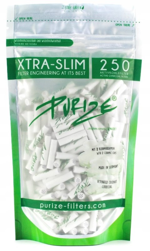 PURIZE Xtra Slim|Aktywne Filtry węglowe|Filterki z węglem aktywnym 250 szt. PURIZE Xtra Slim|Aktywne Filtry węglowe|Filterki z węglem aktywnym 250 szt.