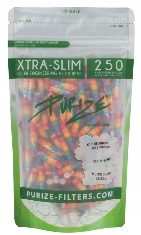 PURIZE Xtra Slim|Aktywne Filtry węglowe|Filterki z węglem aktywnym 250 szt. PURIZE Xtra Slim|Aktywne Filtry węglowe|Filterki z węglem aktywnym 250 szt.