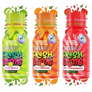 3x Green Out Shot Konopny CBDFresh Bomb Strong+ Strawberry & Apple & Orange