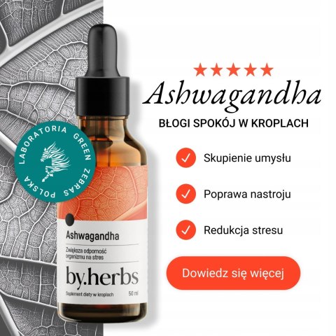 Ashwagandha MOCNY Ekstrakt PREMIUM Krople w płynie ADAPTOGEN 1500mg POLSKI